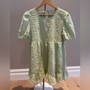 Sun-Deh Organic Cotton Green Sun Dress Seer Sucker Babydoll Textured Small